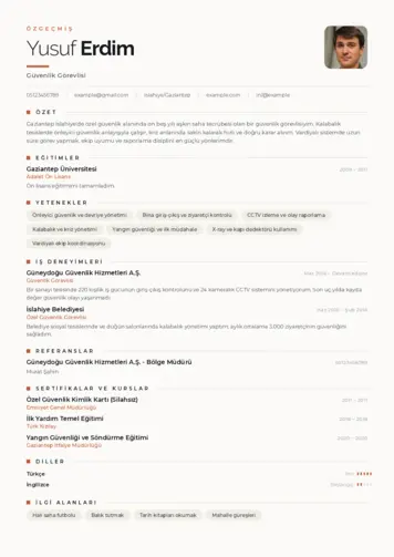 Güvenlik Görevlisi CV Örnekleri cv indir
